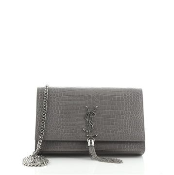 Saint Laurent Classic Monogram Tassel Crossbody Bag Crocodile Embossed Leather Medium