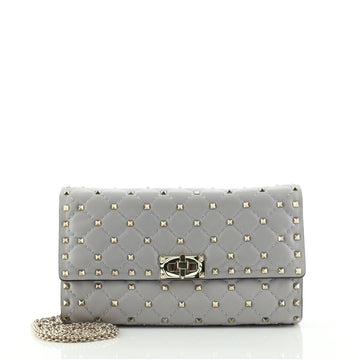 Valentino Rockstud Spike Wallet on Chain Quilted Leather Small
