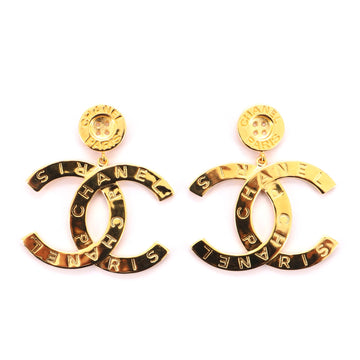 Chanel CC Paris Button Drop Earrings Metal