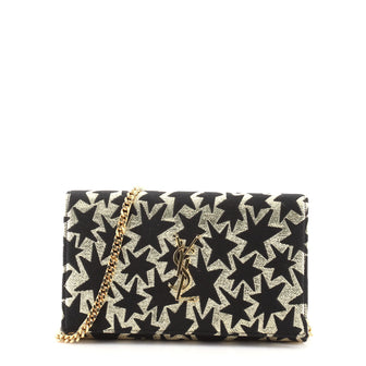 Saint Laurent Classic Monogram Wallet on Chain Woven Fabric
