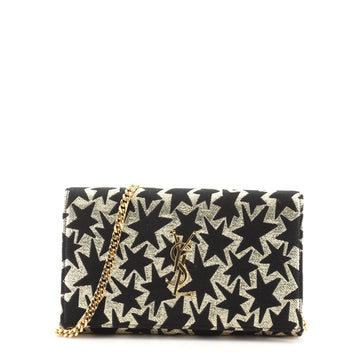 Saint Laurent Classic Monogram Wallet on Chain Woven Fabric