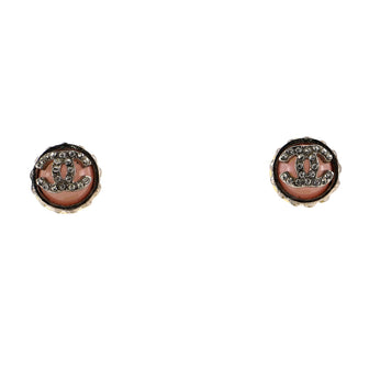 Chanel CC Round Stud Earrings Metal with Acrylic and Rhinestone Small