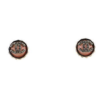 Chanel CC Round Stud Earrings Metal with Acrylic and Rhinestone Small