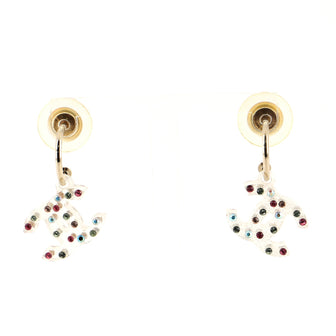 Chanel Dangling Multicolor CC Hoop Stud Earrings Acrylic with Rhinestone
