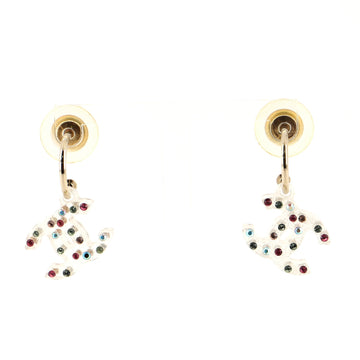 Chanel Dangling Multicolor CC Hoop Stud Earrings Acrylic with Rhinestone