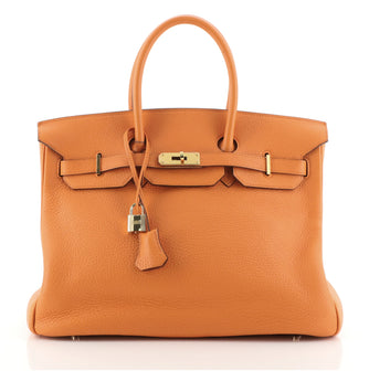 Hermes Birkin Handbag Orange Clemence with Gold Hardware 35