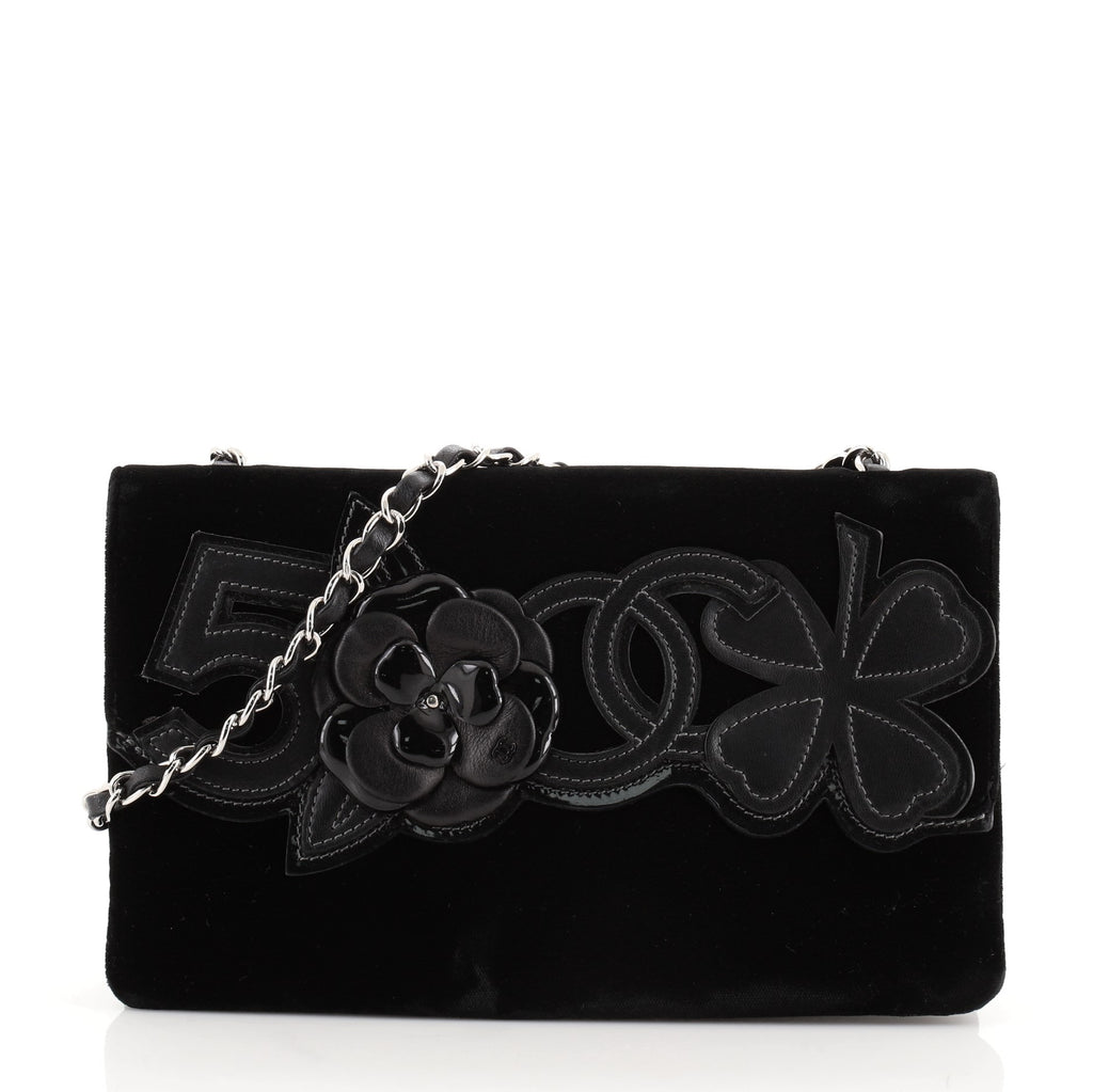 Chanel Camellia No.5 Chain Flap Bag Velvet Large Black 6956385