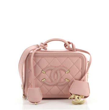 Chanel Filigree Vanity Case Quilted Caviar Small
