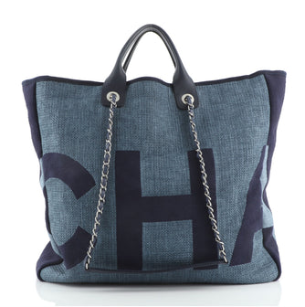 Chanel Logo Shopping Tote Printed Raffia Medium