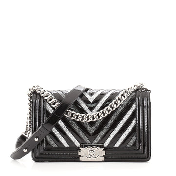 Chanel Boy Flap Bag Chevron Patent with Glitter PVC Old Medium