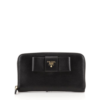 Prada Bow Zip Around Wallet Saffiano Leather Long