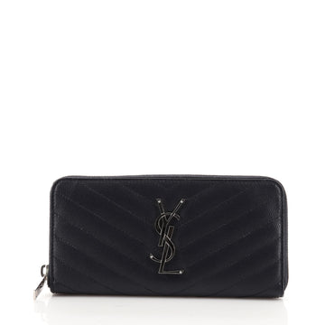 Saint Laurent Classic Monogram Zip Around Wallet Matelasse Chevron Leather