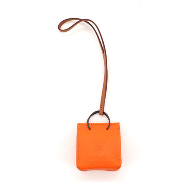 Hermes Orange Shopping Bag Charm Milo Lambskin and Swift