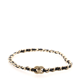 Chanel Interwoven Chain CC Turnlock Double Wrap Bracelet Metal and Leather