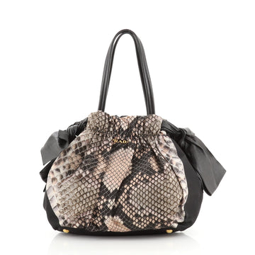 Prada St. Pitone Convertible Bow Satchel Printed Tessuto Small