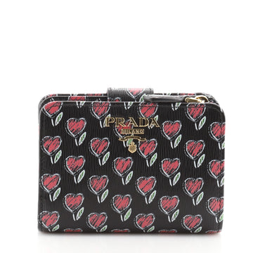 Prada Zip Around Wallet Printed Leather Compact