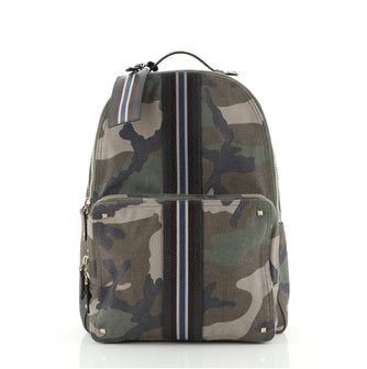 Valentino Camouflage Stripe Backpack Canvas with Leather Large