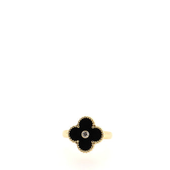 Van Cleef & Arpels Vintage Alhambra Ring 18K Yellow Gold and Onyx with Diamond