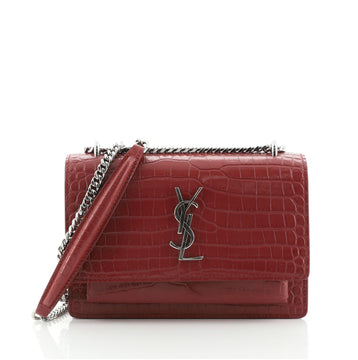 Saint Laurent Sunset Chain Wallet Crocodile Embossed Leather