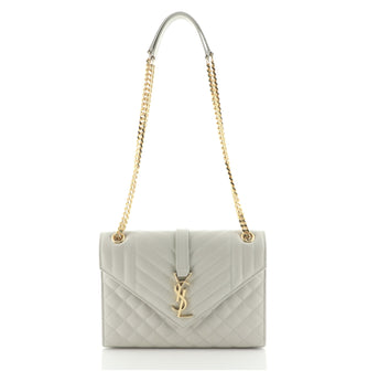 Saint Laurent Classic Monogram Envelope Satchel Quilted Leather Medium