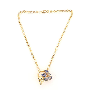 Gucci Flora Skull Pendant Necklace 18K Yellow Gold with Sapphires