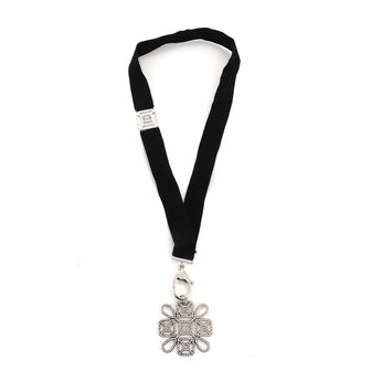 Chanel CC Cross Lanyard Necklace Grosgrain with Crystal Embellished Metal