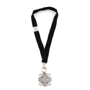 Chanel CC Cross Lanyard Necklace Grosgrain with Crystal Embellished Metal