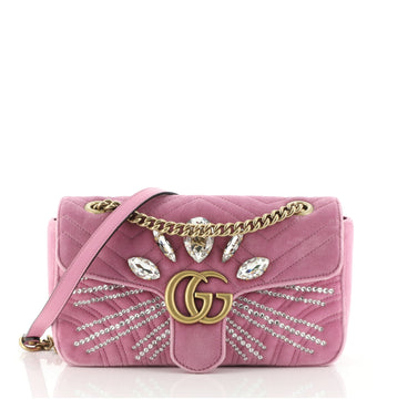 Gucci GG Marmont Flap Bag Embellished Matelasse Velvet Small