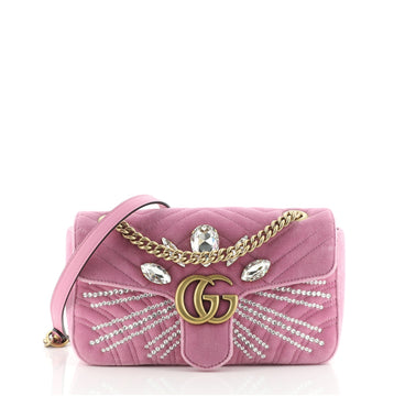Gucci GG Marmont Flap Bag Embellished Matelasse Velvet Small