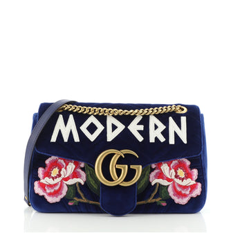 Gucci GG Marmont Flap Bag Embroidered Matelasse Velvet Medium