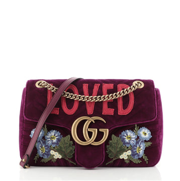 Gucci GG Marmont Flap Bag Embroidered Matelasse Velvet Medium