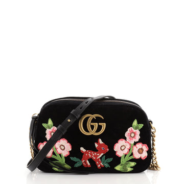Gucci GG Marmont Camera Bag Embroidered Matelasse Velvet Small
