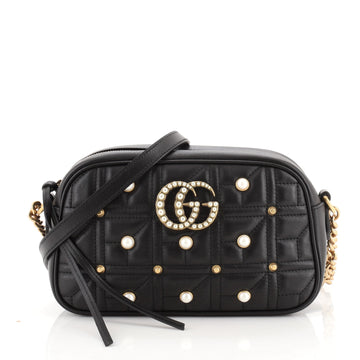 Gucci Pearly GG Marmont Shoulder Bag Embellished Matelasse Leather Small