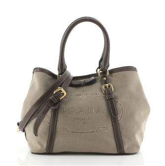 Prada Logo Convertible Tote Canvas with Leather Medium
