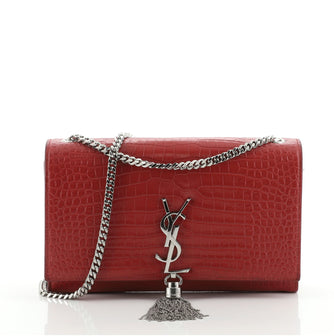 Saint Laurent Classic Monogram Tassel Crossbody Bag Crocodile Embossed Leather Medium