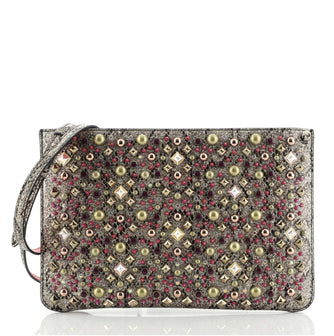 Christian Louboutin Loubiposh Cluch Spiked Glitter Canvas