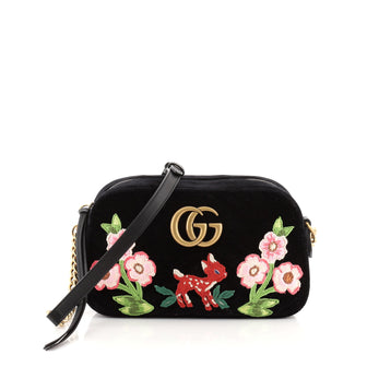 Gucci GG Marmont Camera Bag Embroidered Matelasse Velvet Small