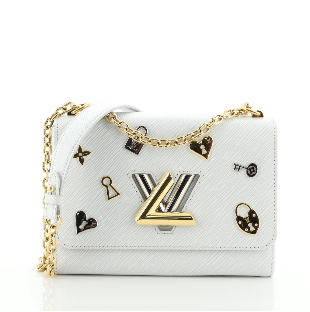 Louis Vuitton Twist Handbag Love Lock Epi Leather MM White 70040330