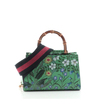 Gucci Nymphaea Top Handle Bag Floral Print Leather Mini