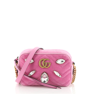 Gucci GG Marmont Shoulder Bag Crystal Embellished Matelasse Velvet Mini