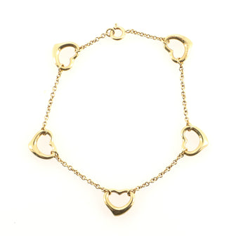 Tiffany & Co. Elsa Peretti Open Heart 5 Charm Bracelet 18K Yellow Gold
