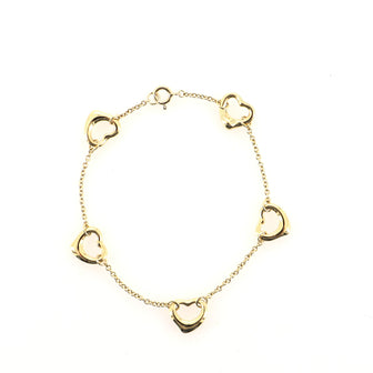 Tiffany & Co. Elsa Peretti Open Heart 5 Charm Bracelet 18K Yellow Gold
