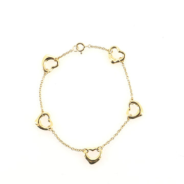 Tiffany & Co. Elsa Peretti Open Heart 5 Charm Bracelet 18K Yellow Gold