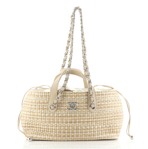 CHANEL Woven Straw Raffia Extra Large Deauville Tote White Navy 315354