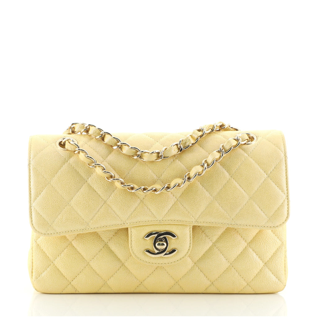 CHANEL Iridescent Caviar Quilted Small Double Flap Yellow 397352