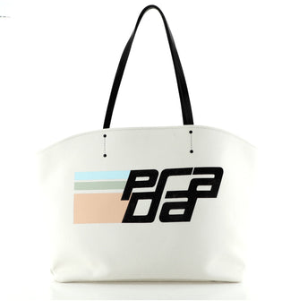 Prada Logo Tote Printed Canvas Large
