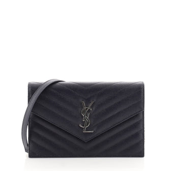 Saint Laurent Classic Monogram Wallet on Chain Matelasse Chevron Leather Small