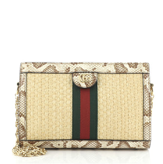 Gucci Ophidia Chain Shoulder Bag Straw with Snakeskin Small