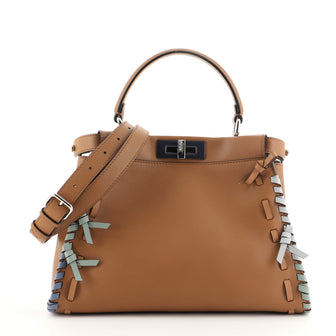Fendi Bow Peekaboo Bag Whipstitch Leather Regular