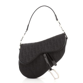 Christian Dior Vintage Saddle Bag Diorissimo Canvas with Patent Medium